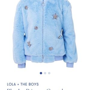 Lola + The Boys Shimmering Blue Satin and Faux Fur Jacket